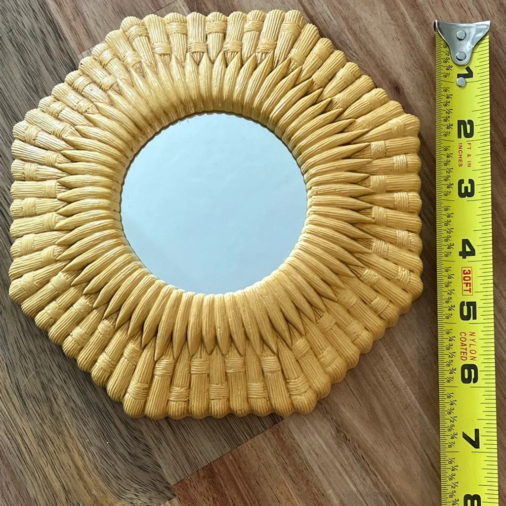 Yellow Faux Wicker Vintage Yellow Mirror Boho Wall Decor